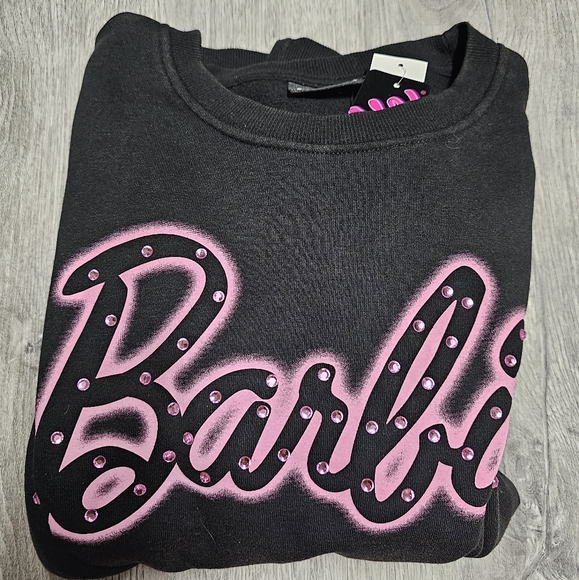 Barbie Rhinestone Logo Sweatshirt A BoxLunch Exclusive Size Large Black Pink - Picture 4 of 5